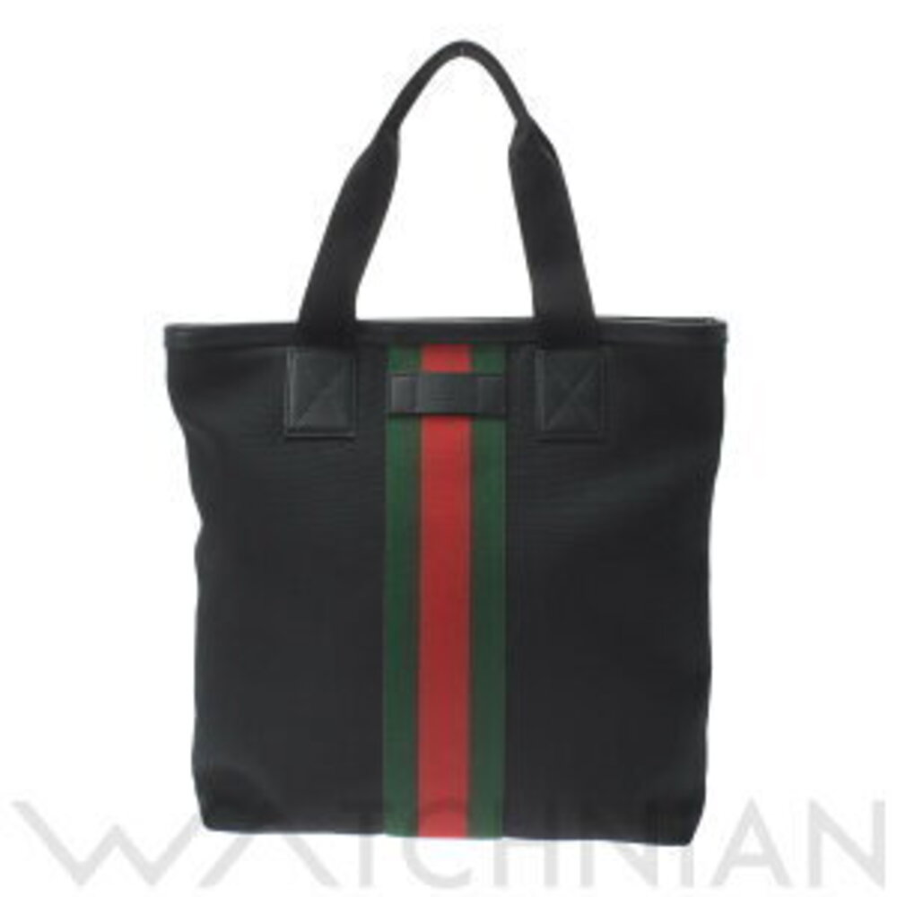 Gucci Sherry Black Leather Canvas Tote Bag
